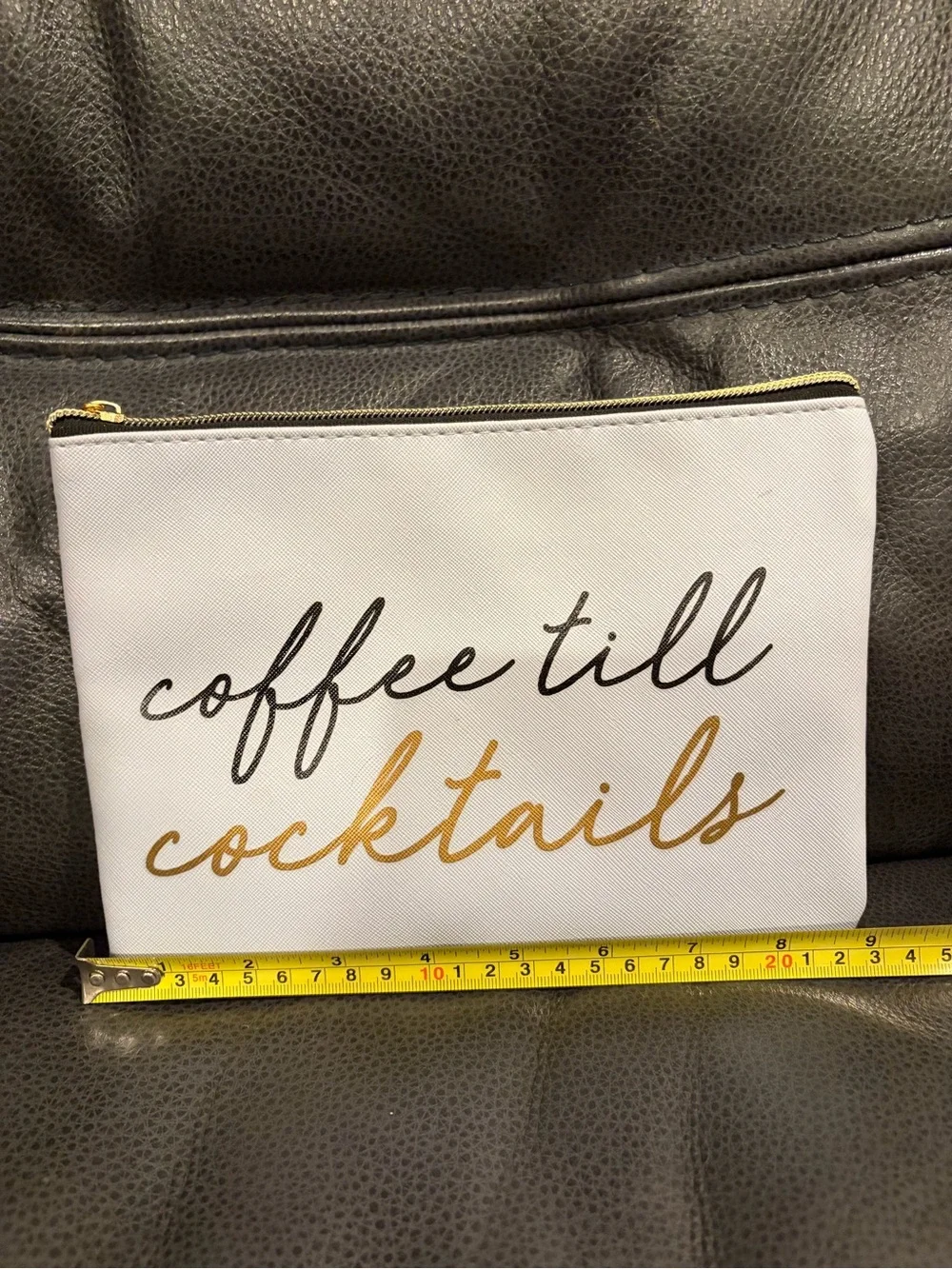 White 'Coffee Till Cocktails' Zip Pouch Clutch